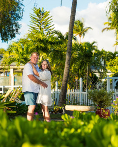 Romantic couple embracing each other around the greenery at Cottages by the Sea St Croix