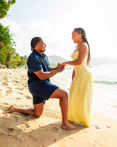 Black couple engagement photography at the beach in St. Croix